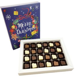 Blue Advent calendar with tray of no added sugar chocolates